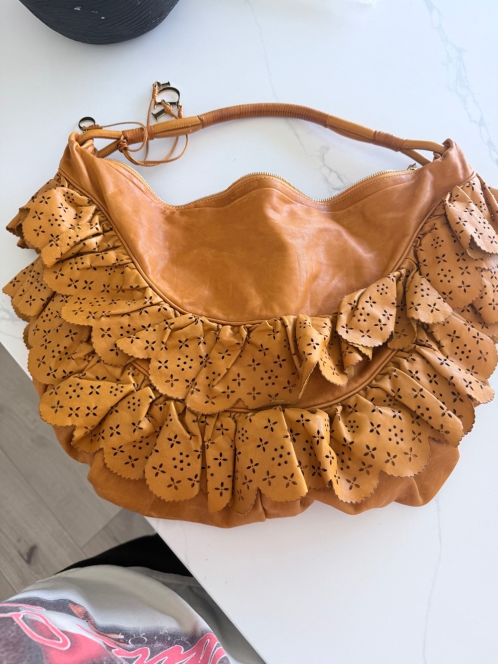 Dior leather Orange Floral Cutout Hobo Bag - Picture 10 of 12